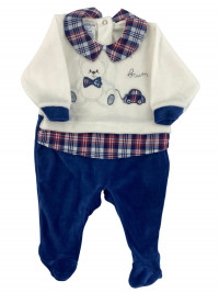 baby footie in chenille brum brum. Colour blue, size 0-3 months