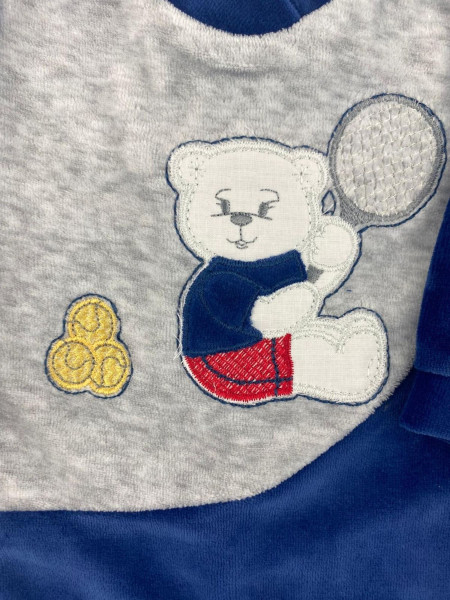baby footie chenille baby bear plays tennis. Colour blue, size 0-3 months 2
