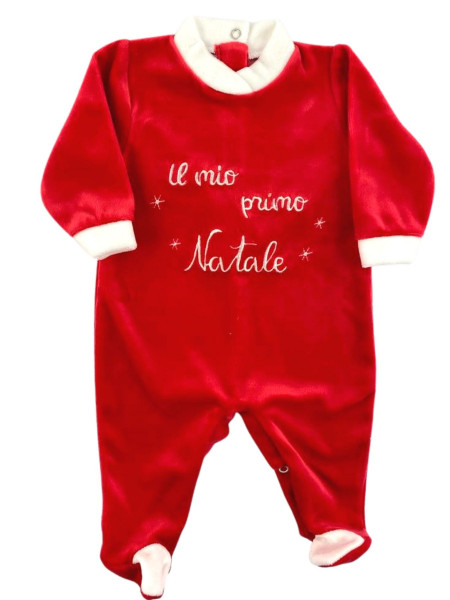 baby footie chenille my first christmas. Colour red, size 3-6 months