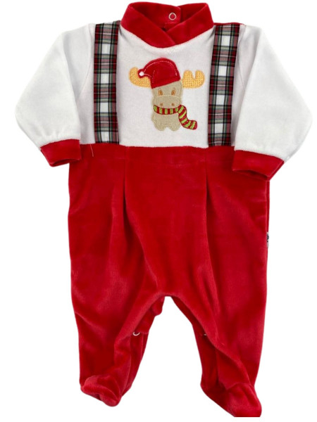 baby footie chenille Christmas reindeer rudolph. Colour red, size 0-3 months Red Size 0-3 months