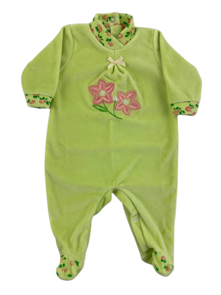 baby footie chenille spring. Colour green, size 0-3 months Green Size 0-3 months