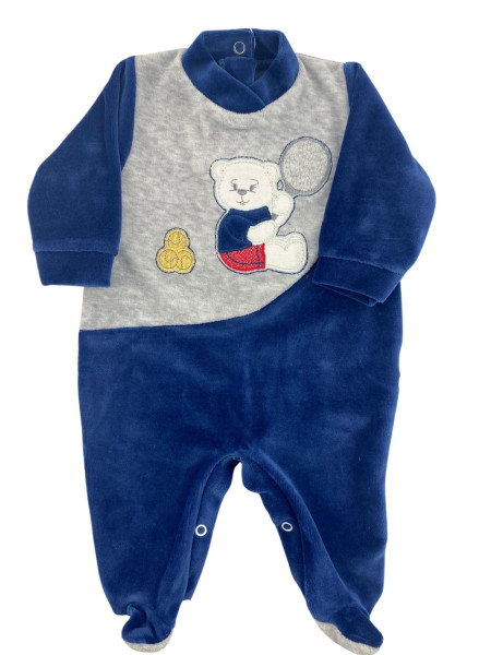 baby footie chenille baby bear plays tennis. Colour blue, size 0-3 months Blue Size 0-3 months