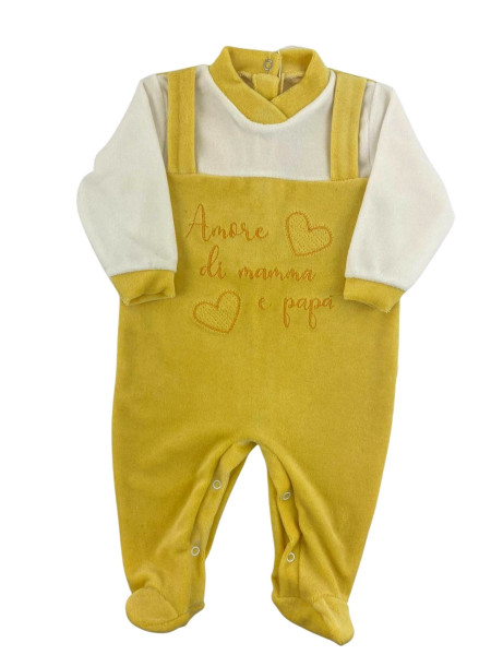 baby footie chenille love of mommy and daddy. Colour yellow, size 9-12 months