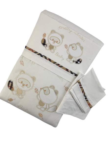 crib set cover sheet 4pcs, cotton and chenille. pretty winter. Colour creamy white, one size Creamy white One size