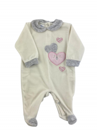 baby footie chenille sweet hearts. Colour creamy white, size 3-6 months