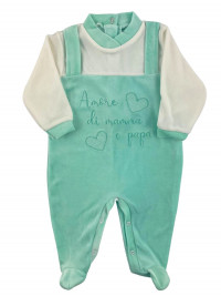 baby footie chenille love of mommy and daddy. Colour green, size 6-9 months