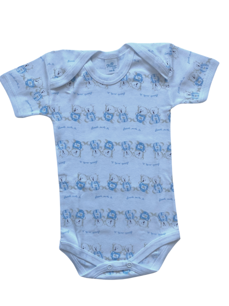 trio of printed cotton half-sleeve bodysuits. Colour light blue, size 3-6 months 4