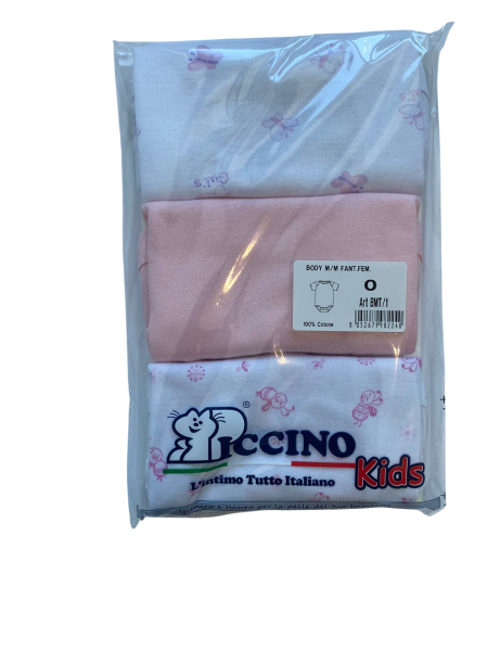 trio of printed cotton short sleeve baby girl bodysuits. Colour pink, size 3-6 months 2