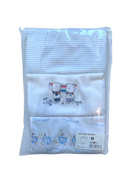 trio of printed cotton half-sleeve bodysuits. Colour light blue, size 3-6 months 5