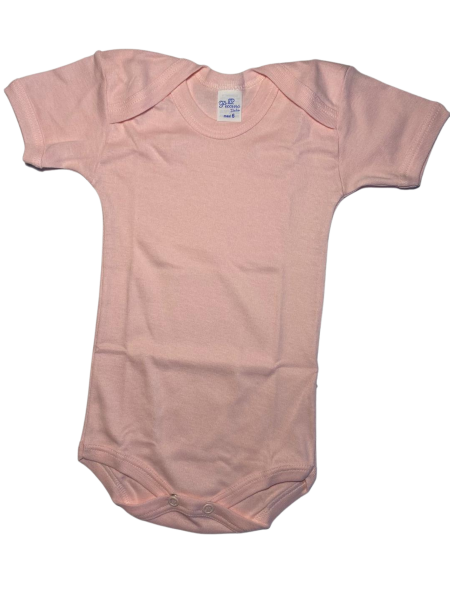trio of printed cotton short sleeve baby girl bodysuits. Colour pink, size 3-6 months 3