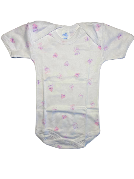 trio of printed cotton short sleeve baby girl bodysuits. Colour pink, size 3-6 months 4