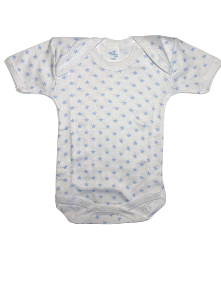 trio of printed cotton short sleeve bodysuits. Colour light blue, size 6-9 months 5