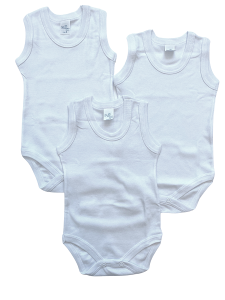 sleeveless cotton newborn bodysuit. Colour white, size 3-6 months White Size 3-6 months