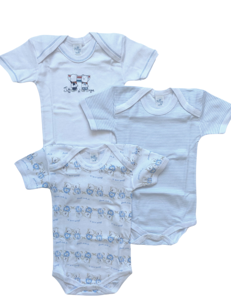 trio of printed cotton half-sleeve bodysuits. Colour light blue, size 3-6 months Light blue Size 3-6 months