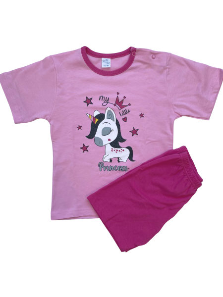 short sleeve cotton baby girl summer pajamas and shorts. Colour pink, size 18-24 months
