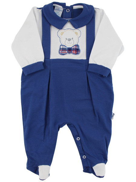 Bielastic Baby Bear footie with cotton bow tie. Colour blue, size 6-9 months Blue Size 6-9 months
