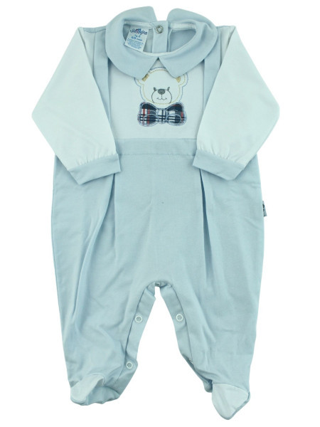 Bielastic Baby Bear footie with cotton bow tie. Colour light blue, size 6-9 months Light blue Size 6-9 months