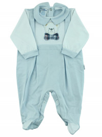 Bielastic Baby Bear footie with cotton bow tie. Colour light blue, size 6-9 months